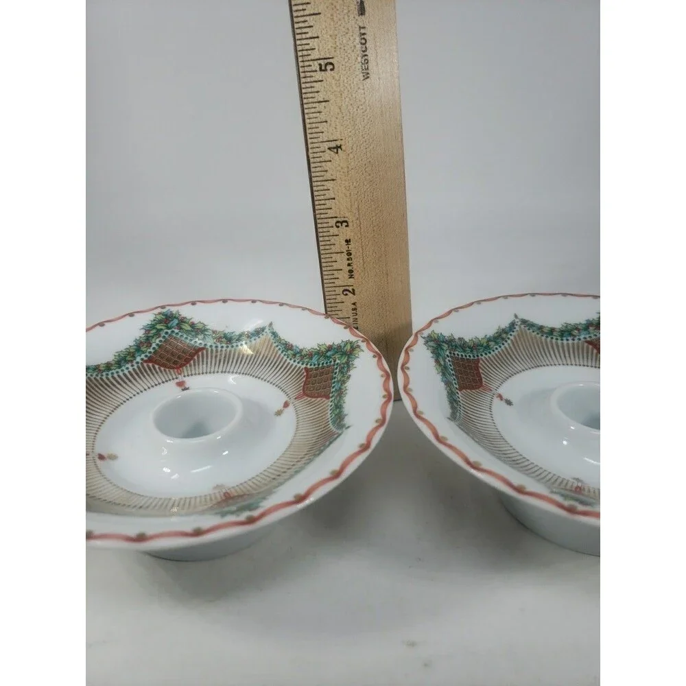 Royal Copenhagen Vintage Christmas Joy Candle Holders 501 Holly & Gold Design